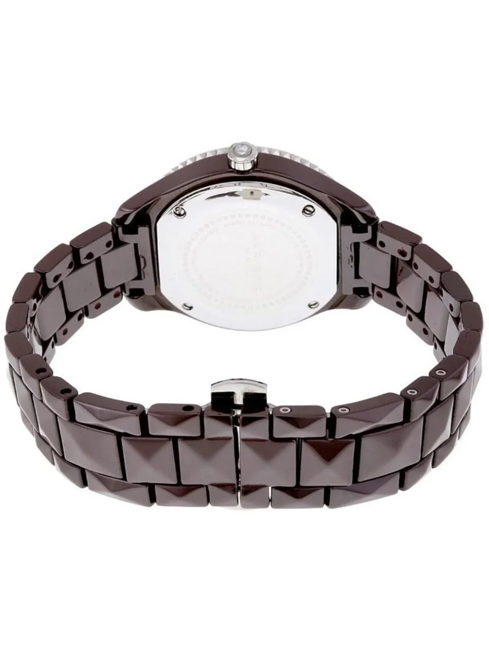 NWT Akribos XXIV Akribos Brown Dial Brown Pyramid-Cut Ceramic Ladies Watch
